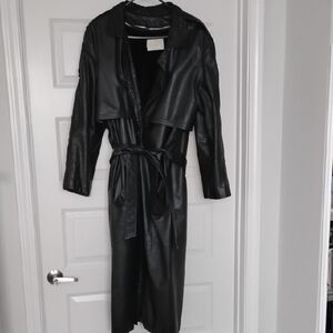 Elegant Black LEATHER Trench Coat